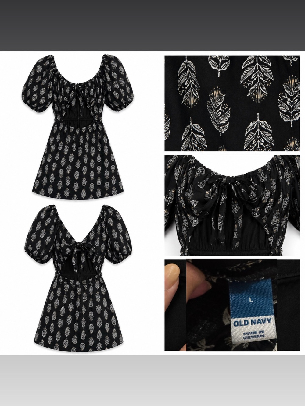 Old Navy Black Mini Dress with White Feather Print
